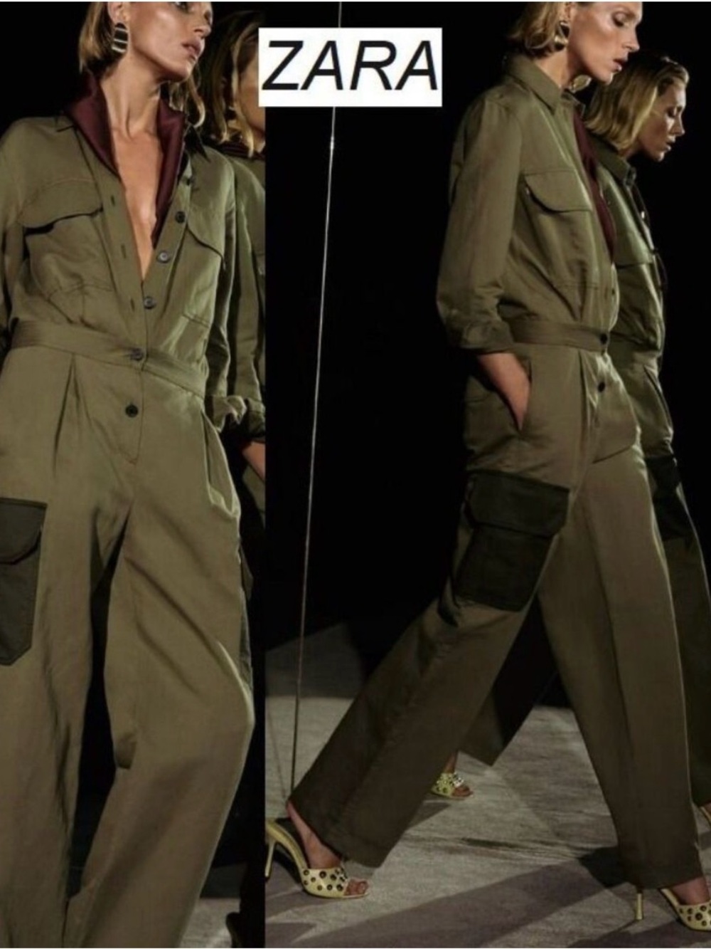 ZARA PATCHWORK JUMPSUIT LIMITED EDITION KHAKI GREEN Small